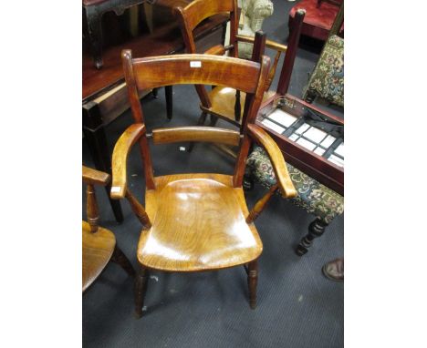 Three ash and elm chairs and a stool  