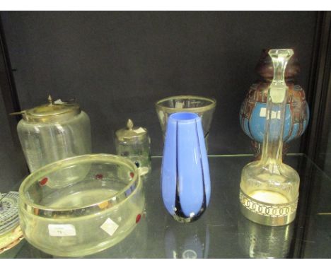 A quantity of Art Nouveau Austrian glass with copper overlay, attributed to K Moser etc (7 piece)  