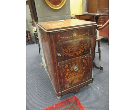 A 19th century Dutch floral marquetry night cabinet with drawer, cupboard and commode drawer, 85 x 51 x 49cm  
