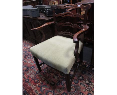 A George III mahogany ladder back armchair, reduced back  