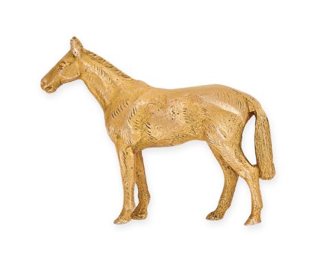 A VINTAGE HORSE BROOCH in 9ct yellow gold, designed as a horse, A&amp;W maker's mark, full British hallmarks for Birmingham 1