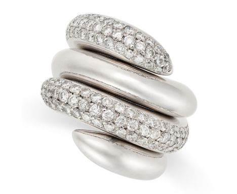 CHAUMET, A DIAMOND TANGO RING in 18ct white gold, designed as two interlocking swirl rings one set with round brilliant cut d
