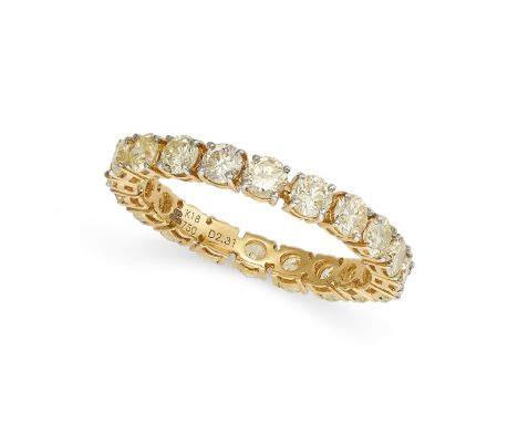 A DIAMOND FULL ETERNITY RING in 18ct yellow gold, set all around with a row of round brilliant cut diamonds totalling 1.8-2.0