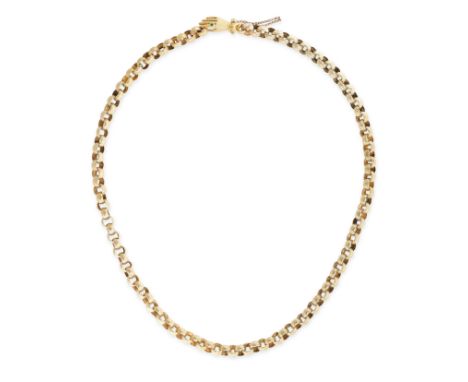 AN ANTIQUE GEORGIAN FANCY LINK LONGCHAIN NECKLACE, EARLY 19TH CENTURY in yellow gold, formed of a single row of belcher links