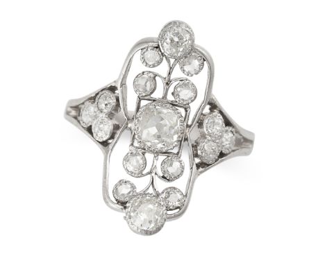 A FINE DIAMOND DRESS RING the openwork face set throughout with old cut diamonds, no assay marks, size size M / 6, 4.2g.