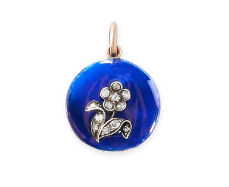 A FINE ANTIQUE DIAMOND AN ENAMEL LOCKET PENDANT, 19TH CENTURY in yellow gold and silver, the circular hinged body&nbsp;dark i