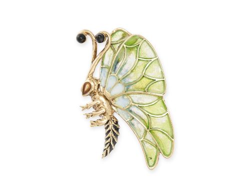 A PLIQUE A JOUR BUTTERFLY PENDANT designed as a butterfly with plique a jour wings, the antenna with enamel detailing, no ass