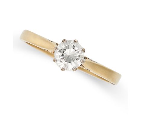 A SOLITAIRE DIAMOND RING in 18ct yellow gold, set with a round brilliant cut diamond of approximately 0.52 carats,&nbsp;full 
