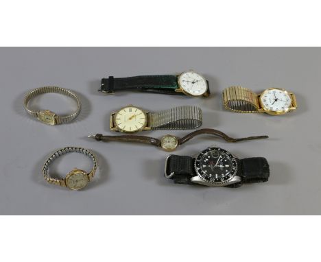 Seven manual wristwatches including a ladies 9ct gold Avia watch.