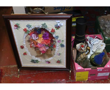 A box of miscellaneous glass, ceramics and costume jewellery, Royal Doulton teapot, animal figures, glass trifle set and a Co