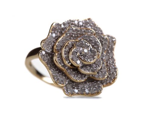 DIAMOND ROSE RING,set with round brilliant cut diamonds totalling approximately 1.00 carat, in nine carat gold, size R, 9.3gG