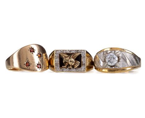 DIAMOND EAGLE RING, depicting an eagle in flight in relief, within an illusion set border of diamonds, in nine carat gold, si