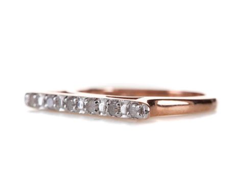 DIAMOND BAR RING,set with round brilliant cut diamonds totalling approximately 0.12 carats, in rose gold plated silver, size 