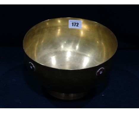 An Arts & Crafts Period Gilded Copper Bowl With Enamel Tudor Roses
