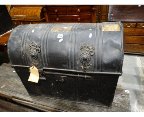 An Early 20th Century Dome Topped Tin Travelling Trunk