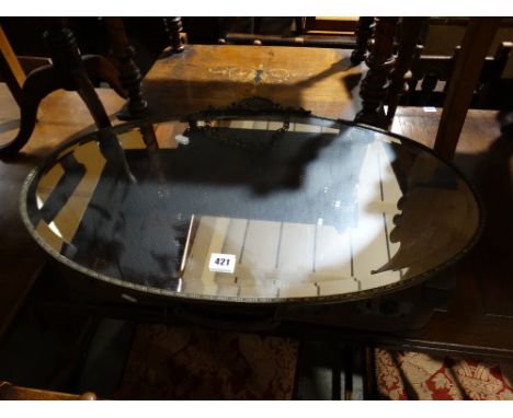 A Vintage Leather Suitcase Together With An Early 20th Century Wall Mirror