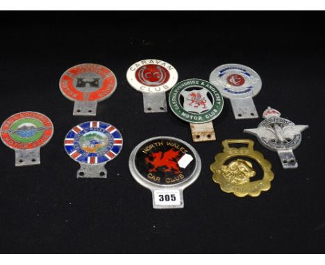 An Interesting Collection Of Nine Vintage Automobile Club Car Badges Including Anglesey & Caernarfon Related