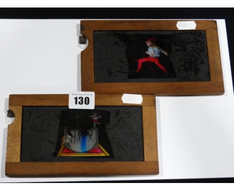 Two Wood Framed Metamorphic Lantern Slides