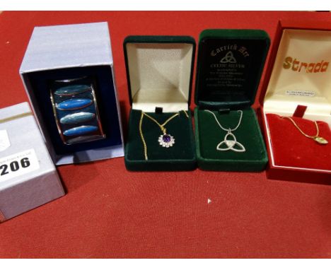 A 9ct Gold Amethyst Pendant On A 9ct Gold Flat Linked Chain Together With A Small Quantity Of Costume Jewellery