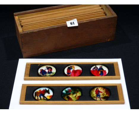 A Wooden Box Of Coloured Magic Lantern Slides, Coloured Cartoon Scenes