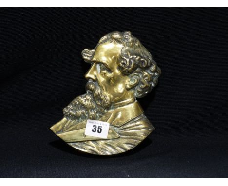 A Cast Brass Portrait Plaque Of Charles Dickens