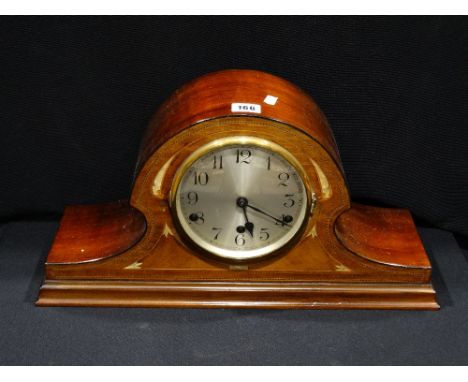 An Edwardian Mahogany & Mother Of Pearl Inlaid Mantel Clock With Circular Dial