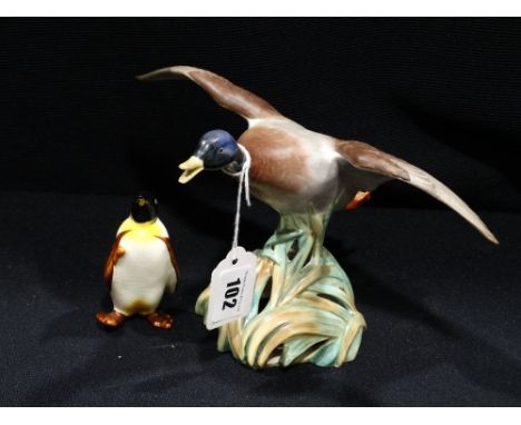 A Spode China Model Of A Mallard Together With A Beswick Model Penguin