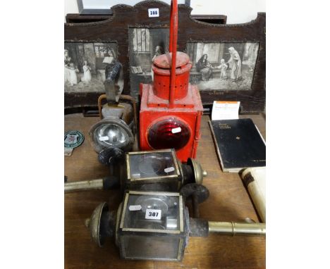 A Vintage Roadside Lamp Together With A Further Carbide Lamp Etc
