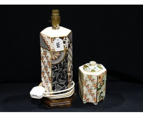 A Masons Ironstone Applique Pattern Jar & Cover Together With A Masons Ironstone Table Lamp Base