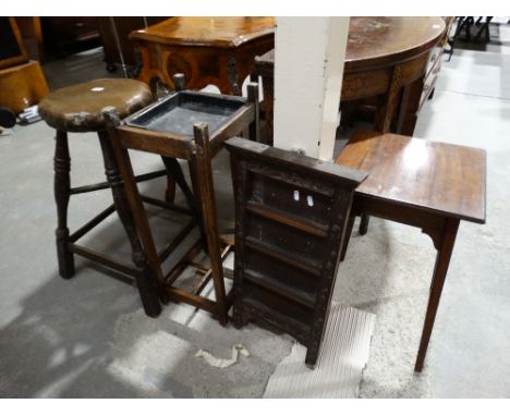 A Circular Seated Stool, A Stick Stand & Wall Rack