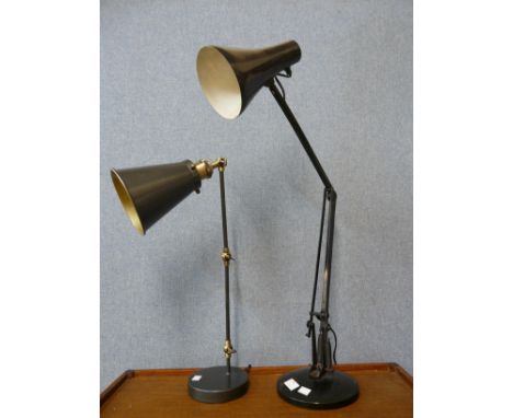 An industrial angle poise lamp and another 