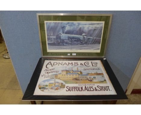 A 'Duchess of Atholl' locomotive print and an Adnams brewery print 