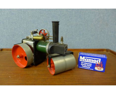 A Mamod SR1 live steam model steam roller with burner 