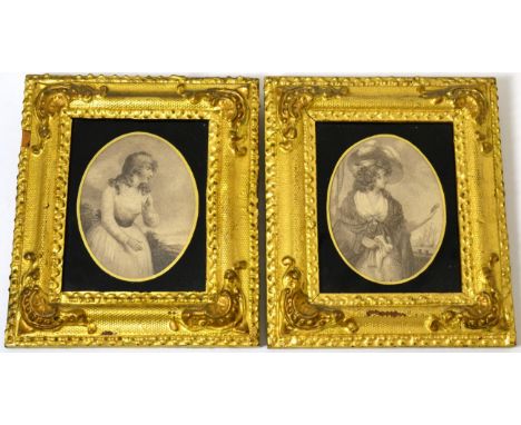 A Pair of 19th Century Gilt Gesso and Verre Eglomise Framed Miniature Portrait Prints, 16.5cm by 14.5cm 