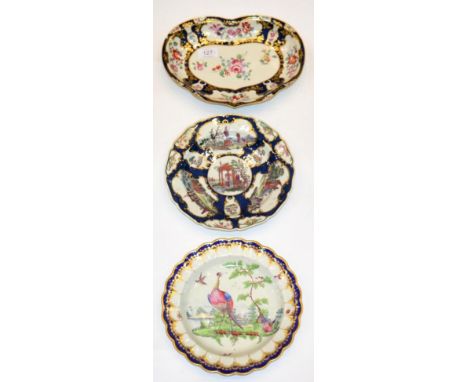 A Worcester Porcelain Kidney Shape Dish, circa 1770, painted in the atelier of James Giles with flowersprays in panels on a s