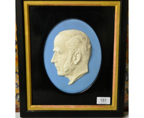 A Wedgwood Jasperware Portrait Plaque, 19th century, modelled with a profile of a gentleman, impressed marks, oval, 21cm by 1
