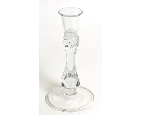 A Glass Candlestick, with wrythen stem and domed folded foot, 23.5cm high  From the Private Collection of Christine and Stanl