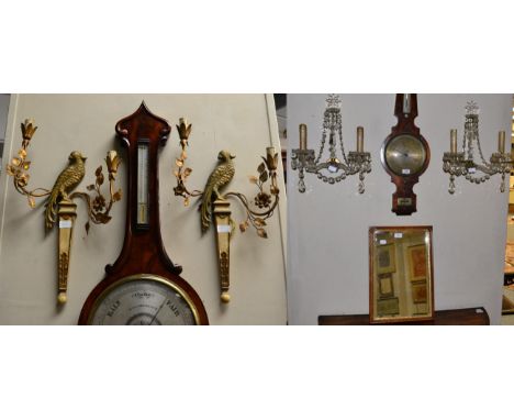 A Pair of Cut Glass Twin-Light Wall Sconces, early 20th century, with star finials and faceted drops, 38cm high; A Pair of Pa