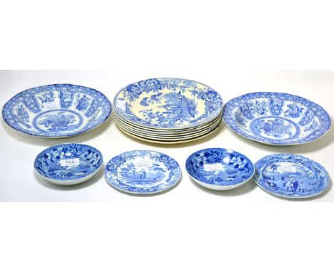 A Set of Seven Spode Pearlware Dinner Plates, circa 1820, printed in underglaze with the Woman at the Well pattern, impressed