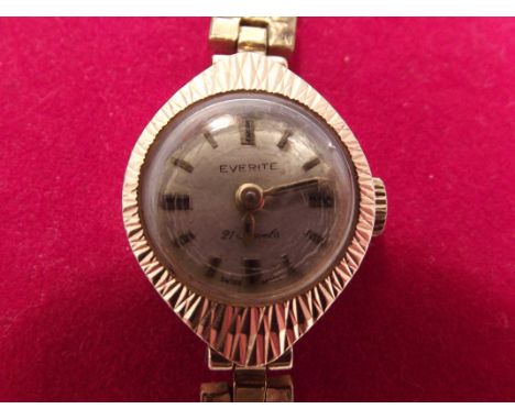 9 ct gold case Everite manual wind ladies wrist watch.