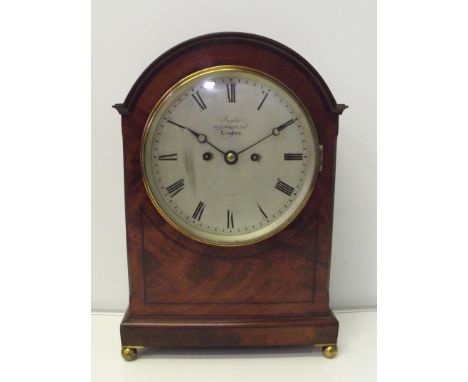 Mahogany cased bracket clock, double fusee movement, silvered dial with brass bezel, silvered dial engraved 'Inglis ST JOHN'S