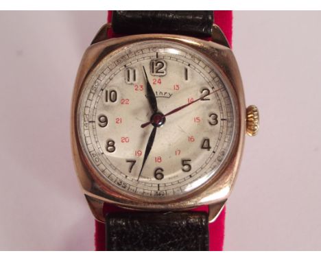 Vintage Rotary automatic wrist watch with 9 ct gold case, leather strap.