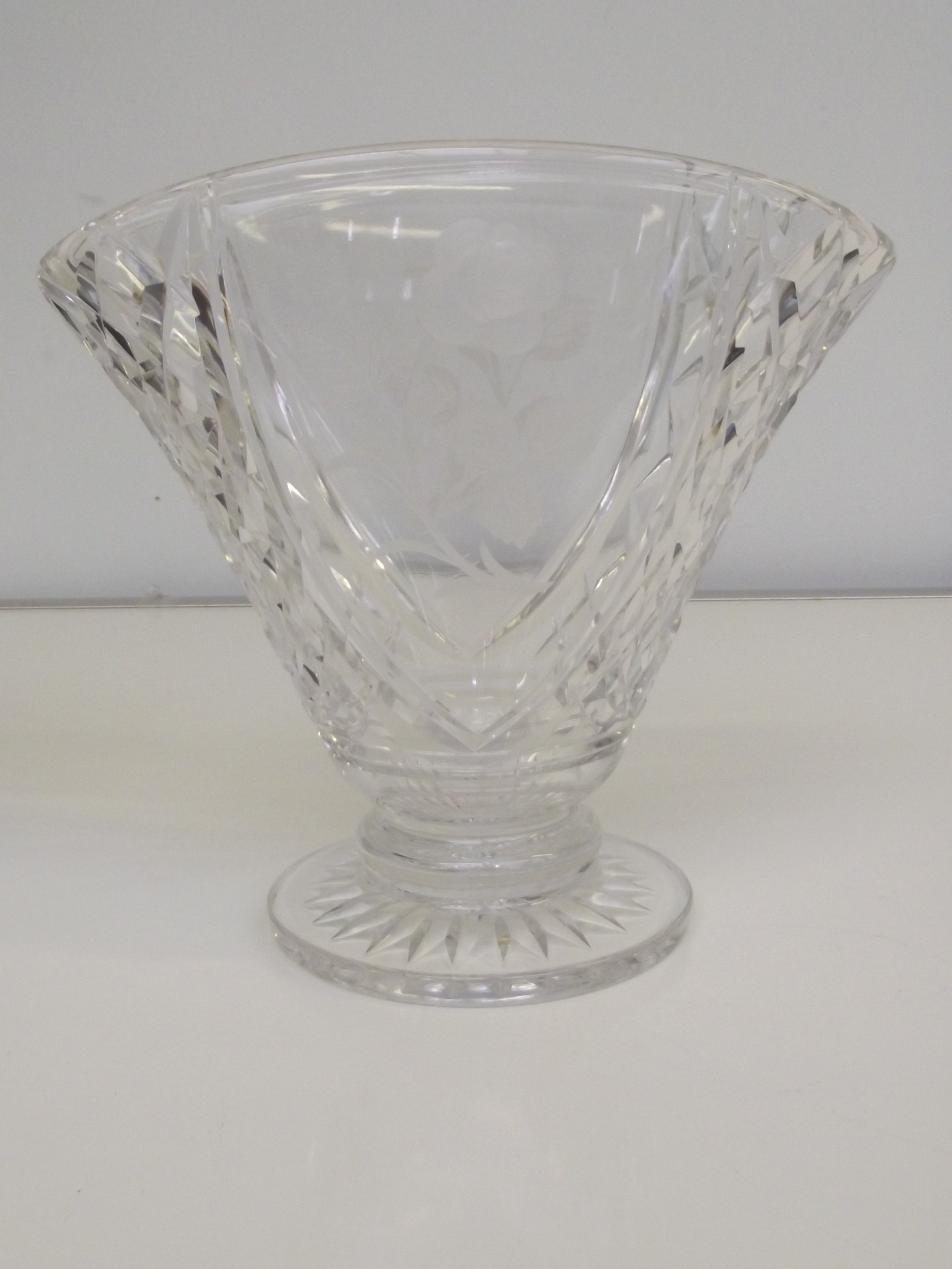 A Stuart crystal vase with flower etching design, etched Stuart crystal ...