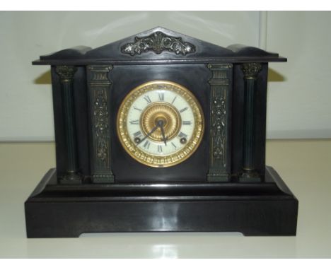 Belgian black slate mantel clock with Roman numerals, height 30 cm, width 40 cm
