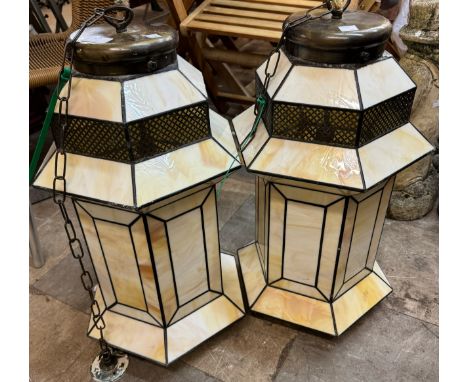 A pair of Tiffany style glass light shades 