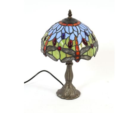 A Tiffany style green and blue dragon decorated table lamp, 37cm high