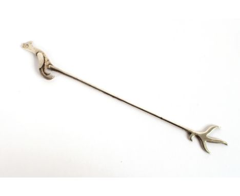 A 1930's Arts & Crafts silver pickle fork, by Henry George Murphy, the terminal in the form of a seated bird, the fork end in
