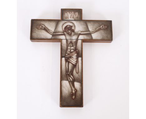 A continental tile inset crucifix; and a large similar, 33cm (2)