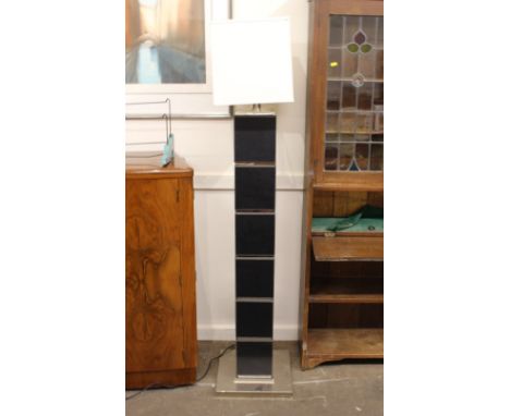 A chrome and leather mounted standard lamp, complete with white shade,165cm high 