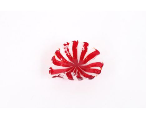 Six Lattachino style side dishes, with frilled borders and ruby stripe decoration